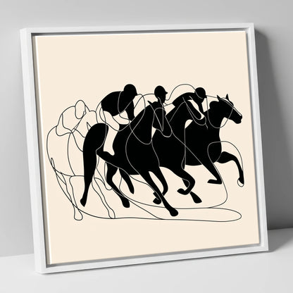 The Leading Pack racing horse canvas wall art in white frame