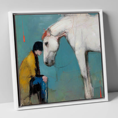 The Quiet Connection horse & rider canvas wall art in white frame