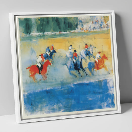 Colours of the Chukka polo horse canvas wall art in white frame