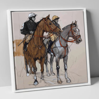 Waiting for the Off racing horse canvas wall art in white frame