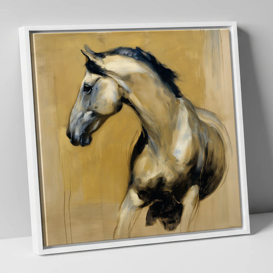 Spirited Ochre Profile horse portrait canvas wall art in white frame