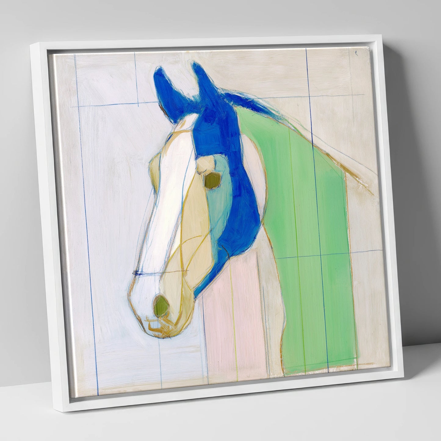 Architectural Azure Profile horse portrait canvas wall art in white frame