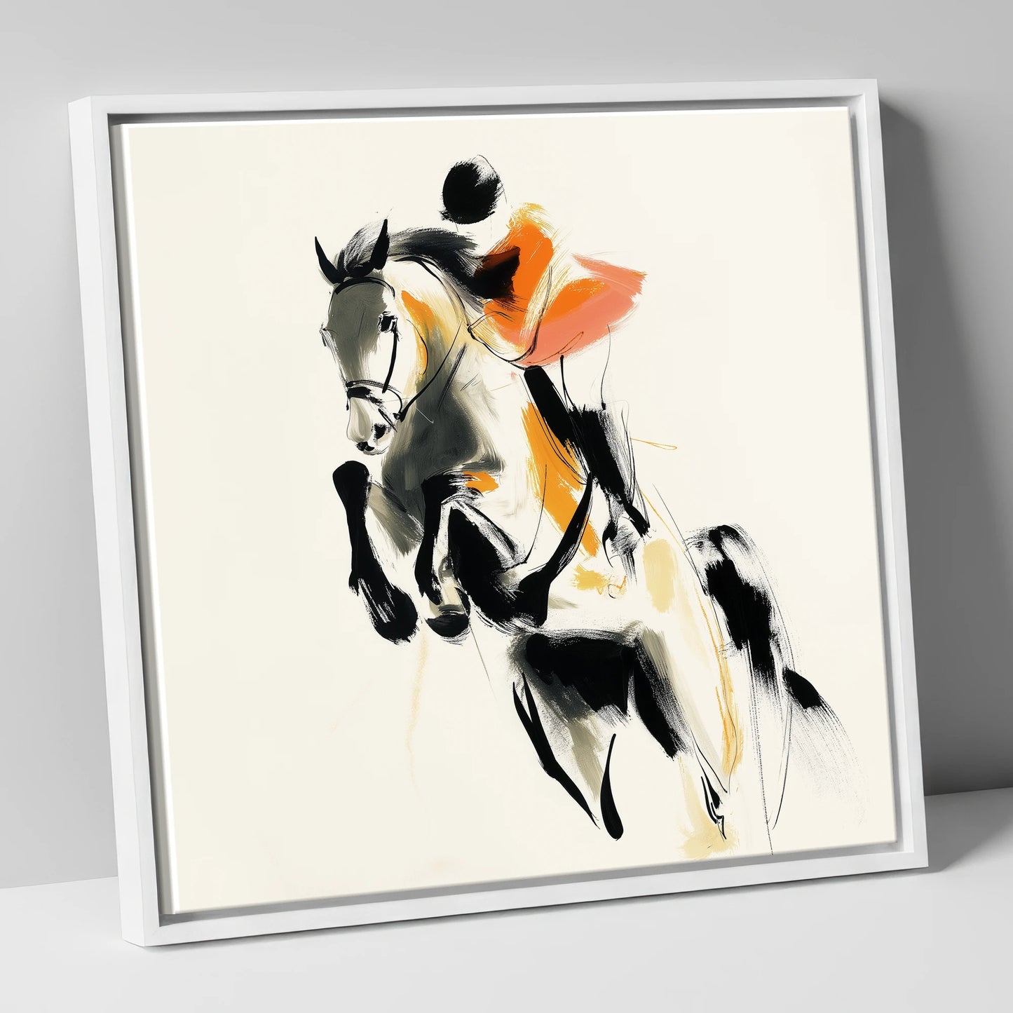 Amber Flight show jumping horse canvas wall art in white frame
