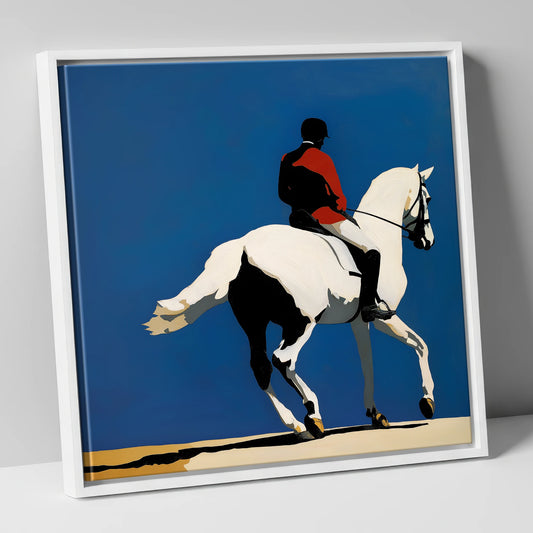 Scarlet Dressage Silhouette dressage horse canvas wall art in white frame
