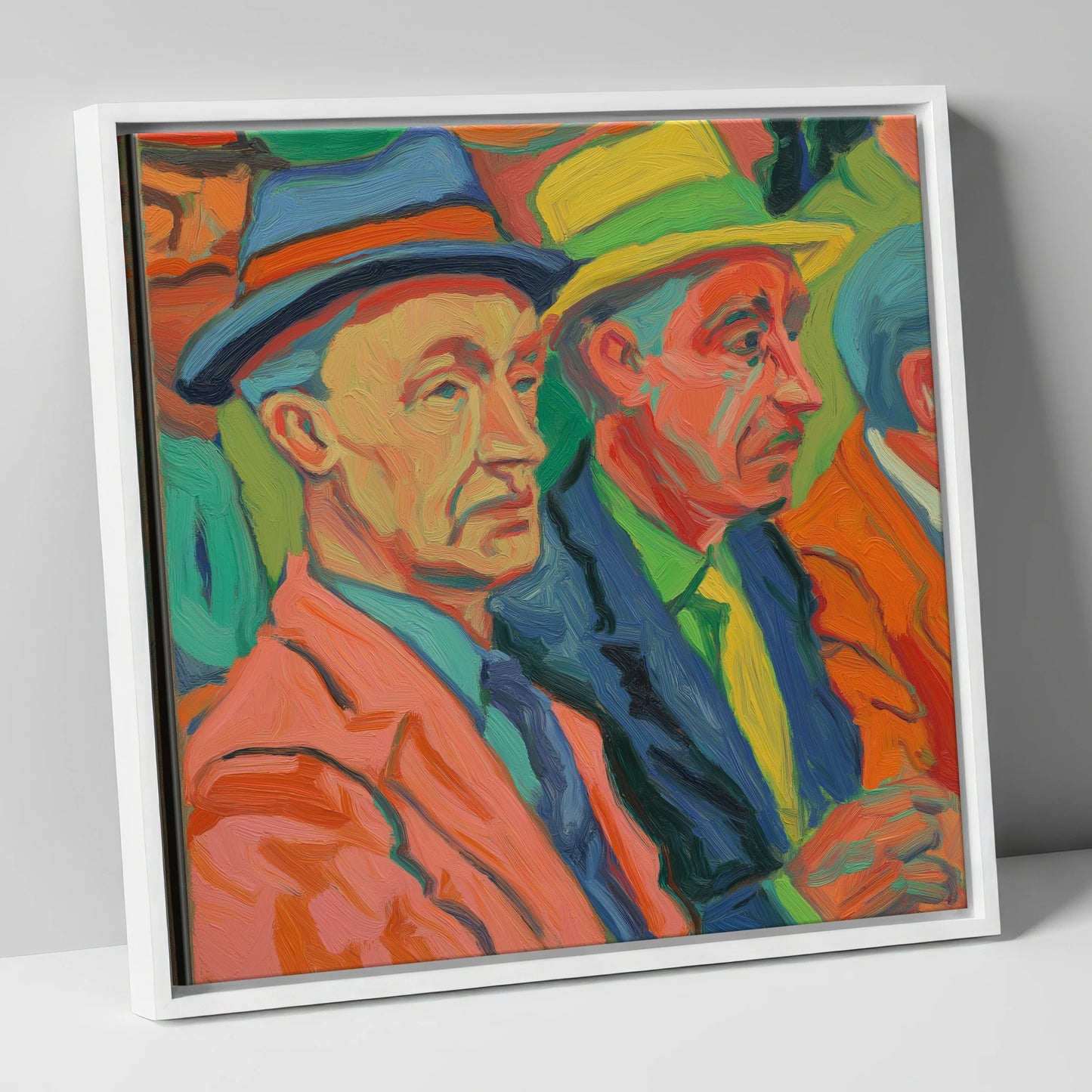 Men of the Turf racing horse canvas wall art in white frame