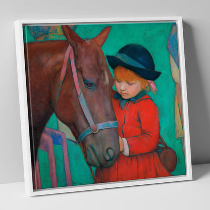The Gentle Introduction horse & rider canvas wall art in white frame
