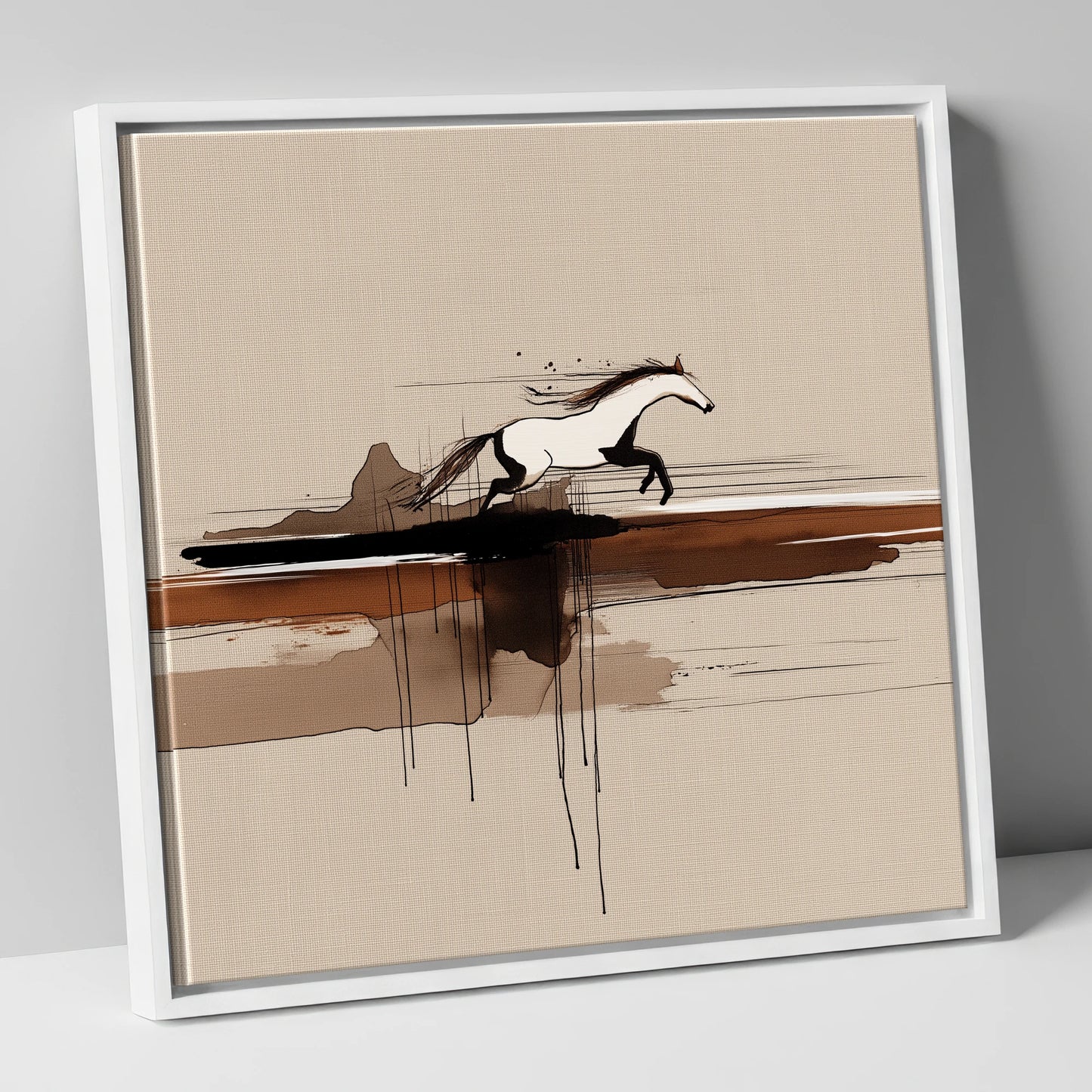 Horizon Bound wild horses canvas wall art in white frame