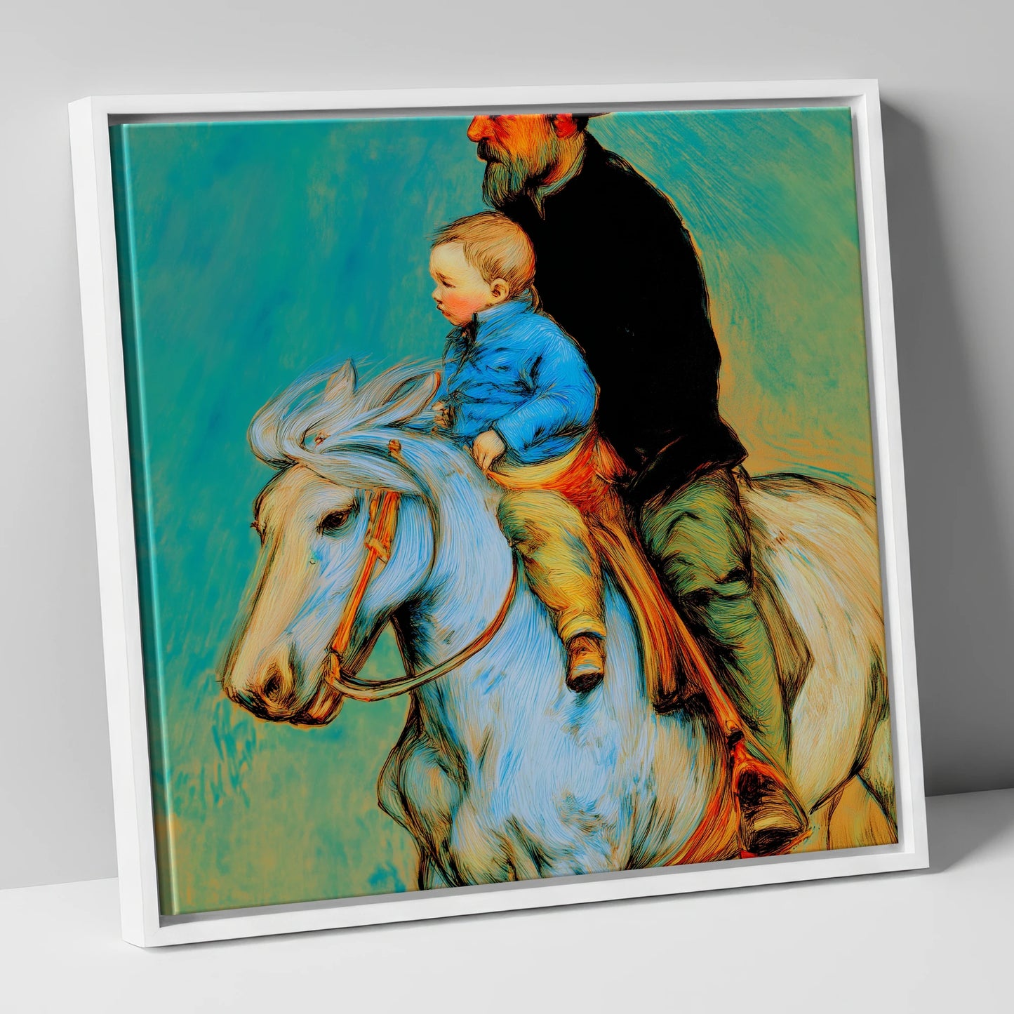 The Guiding Hand horse & rider canvas wall art in white frame