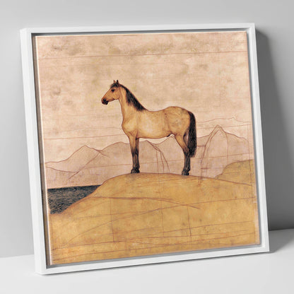 Golden Ridge Study horse landscape canvas wall art in white frame