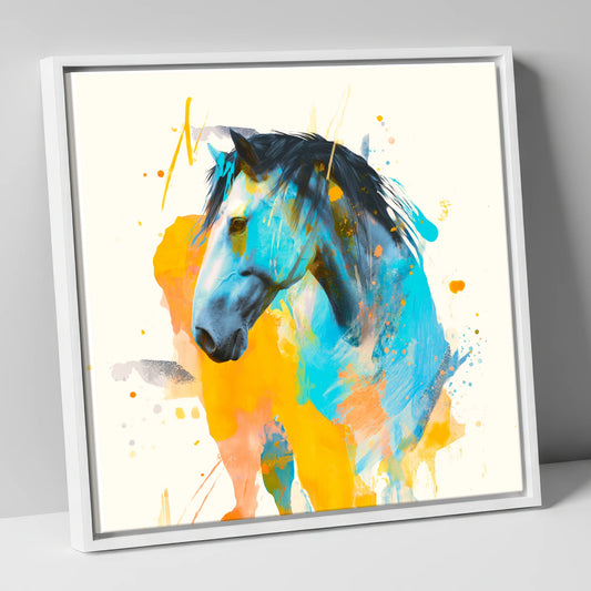 Azure Spirit horse portrait canvas wall art in white frame