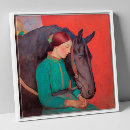 Silent Understanding horse & rider canvas wall art in white frame