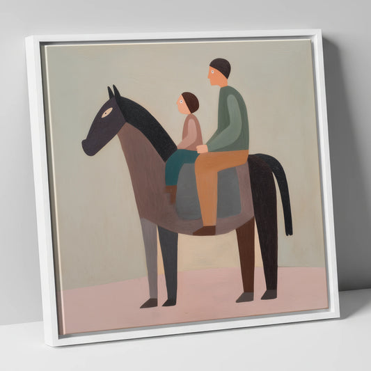 The Quiet Hack horse & rider canvas wall art in white frame