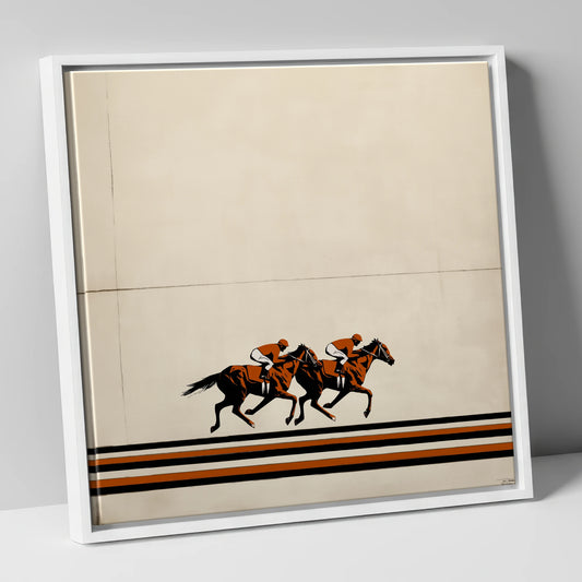 Stride for Stride racing horse canvas wall art in white frame
