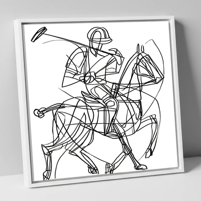 Linear Polo Strike polo horse canvas wall art in white frame