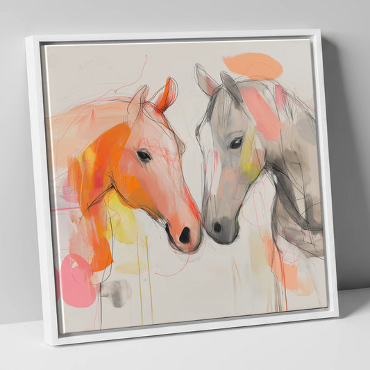 Tender Connection horse portrait canvas wall art in white frame