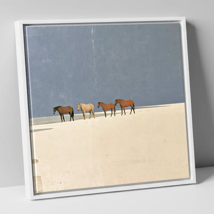 Stillness on the Horizon horse landscape canvas wall art in white frame