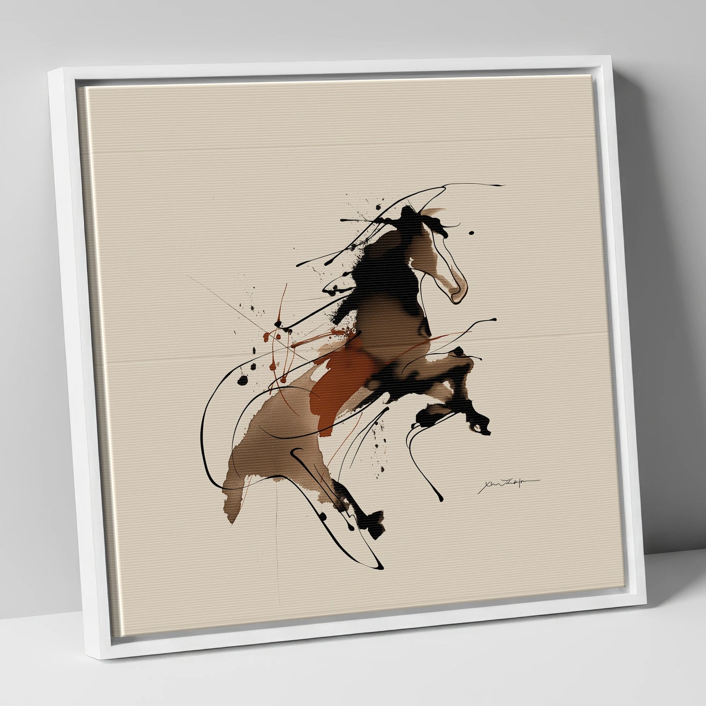 Untamed Sepia Spirit wild horses canvas wall art in white frame