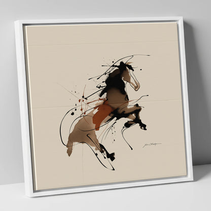 Untamed Sepia Spirit wild horses canvas wall art in white frame