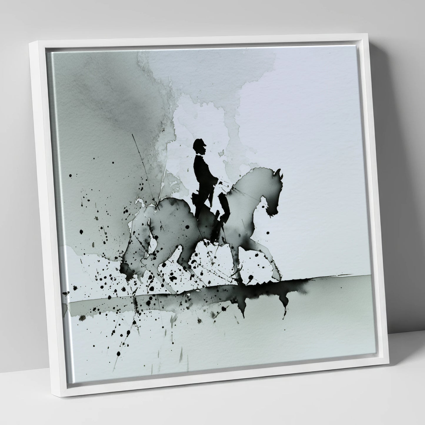 Silhouetted Dressage Elegance dressage horse canvas wall art in white frame