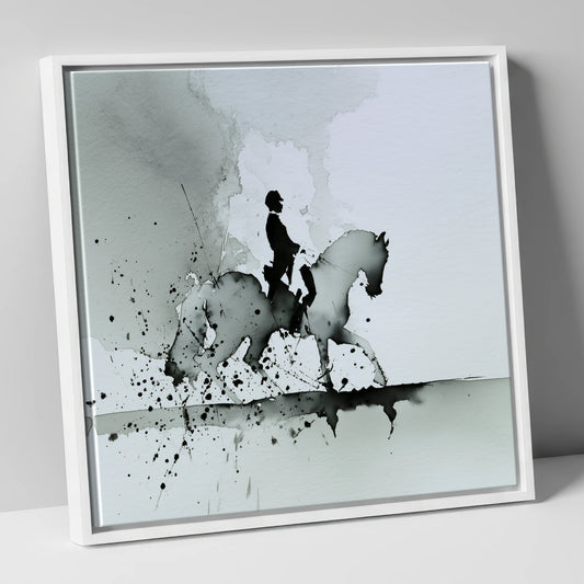 Silhouetted Dressage Elegance dressage horse canvas wall art in white frame