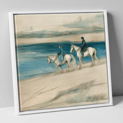 Tide Line Companions beach horse canvas wall art in white frame