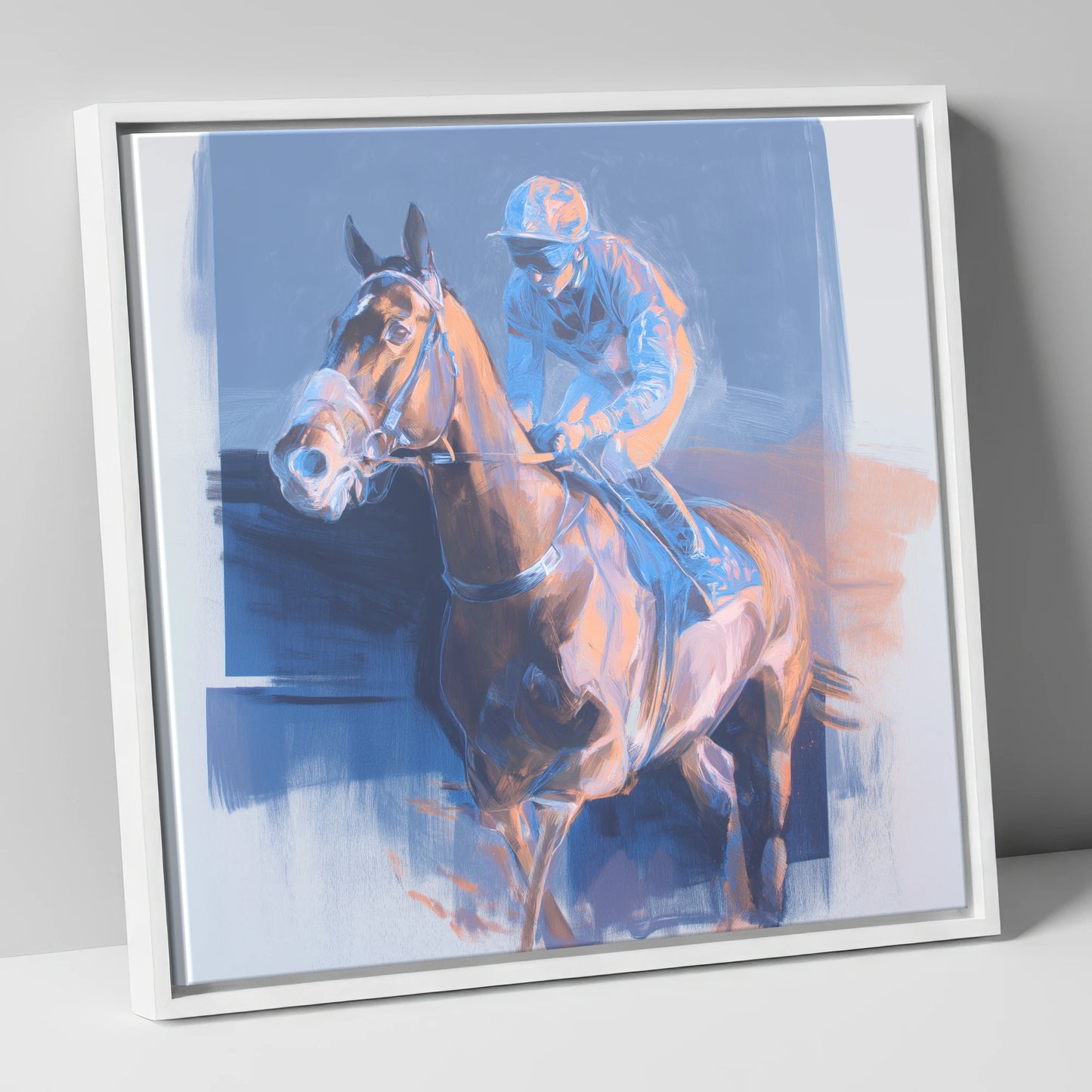 Quiet Anticipation racing horse canvas wall art in white frame