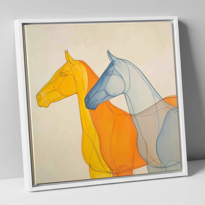Synchronised Racing Profiles racing horse canvas wall art in white frame