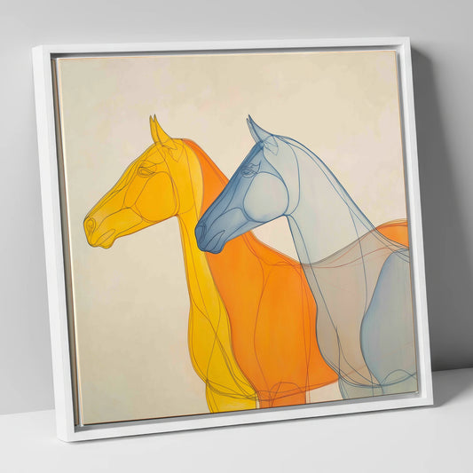 Synchronised Racing Profiles racing horse canvas wall art in white frame