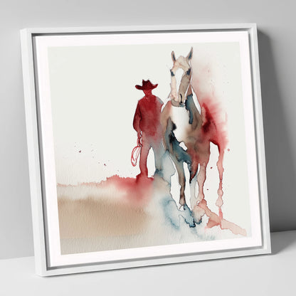 Crimson Trail Companion western horse canvas wall art in white frame