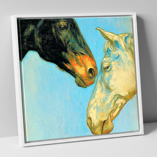Sun and Shadow horse portrait canvas wall art in white frame