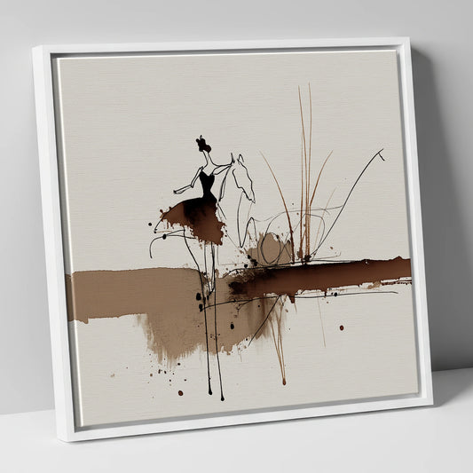 Woman and Horse Sepia Wash horse & rider canvas wall art in white frame