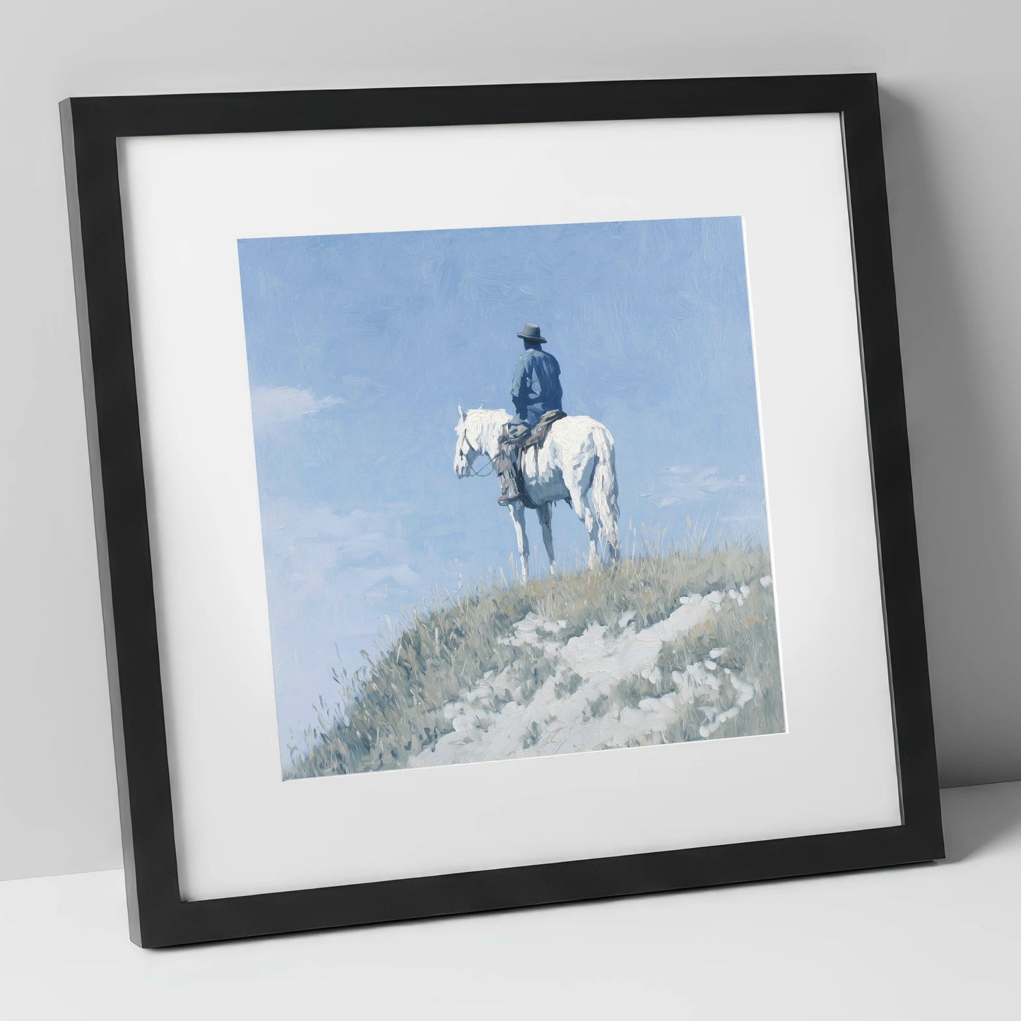 Solitude on the Ridge western horse art print in black frame