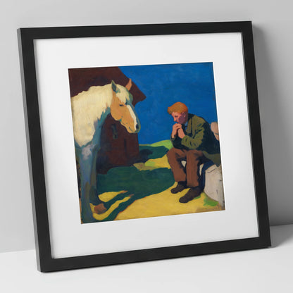 The Quiet Bond horse & rider art print in black frame