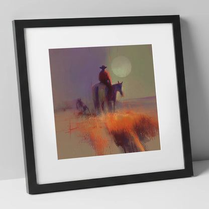 High Plains Sundown western horse art print in black frame
