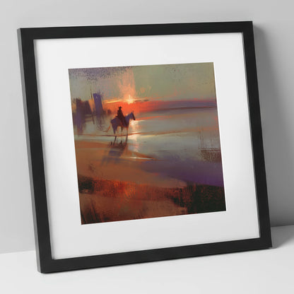 Crimson Horizon Ride horse landscape art print in black frame
