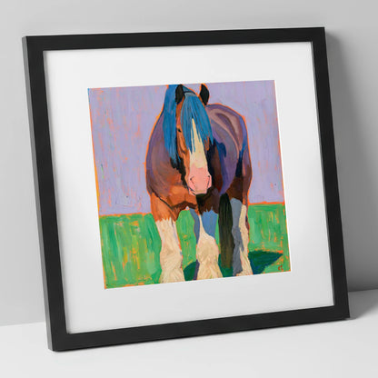 Vibrant Heavy Horse Portrait horse breed art print in black frame