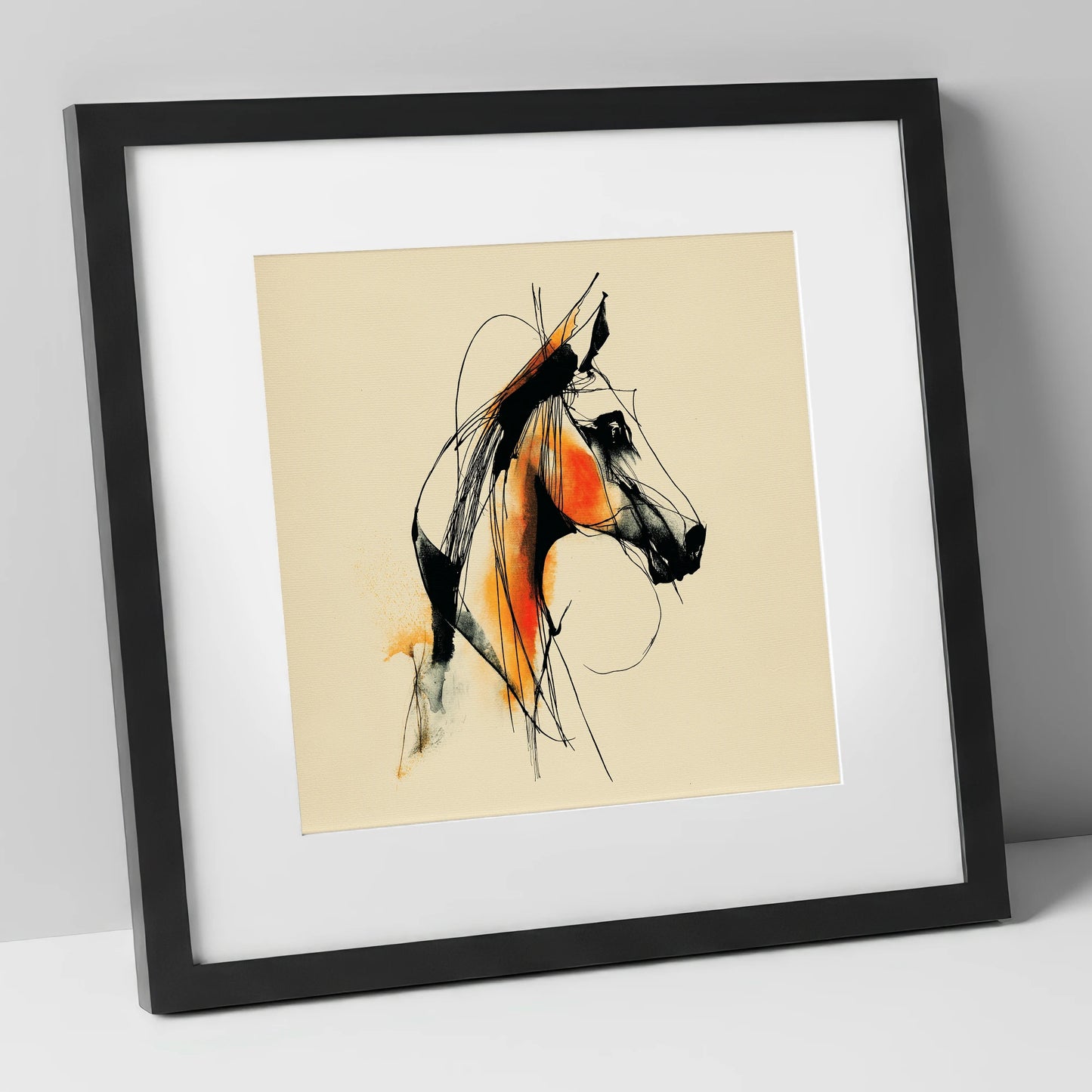 Dynamic Amber Profile horse breed art print in black frame