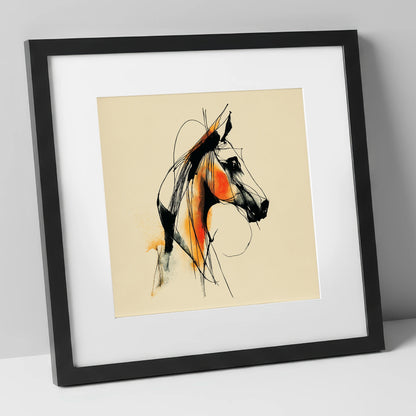 Dynamic Amber Profile horse breed art print in black frame