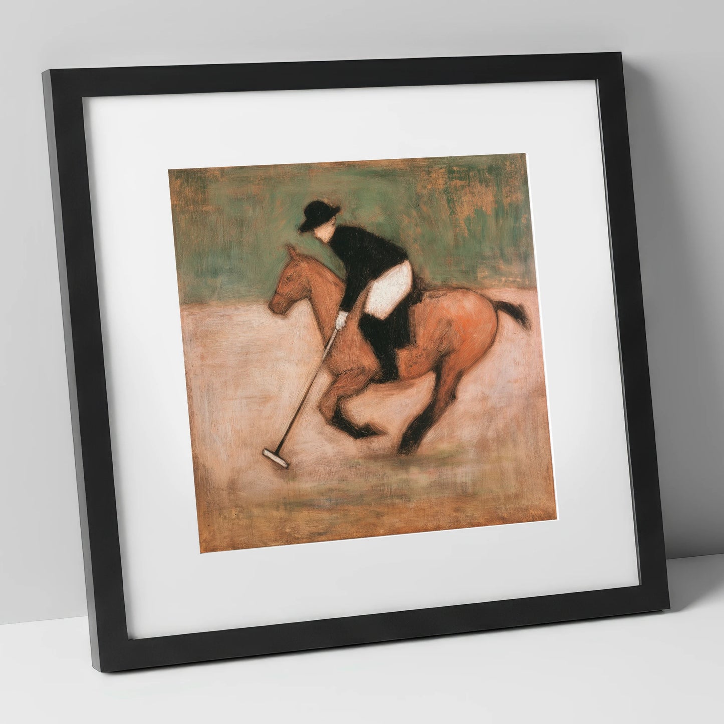 Polo at the Canter polo horse art print in black frame