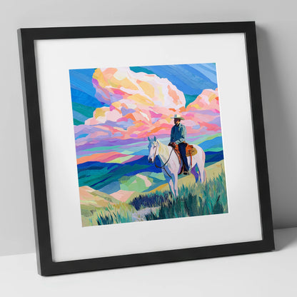 Painted Prairie Rider western horse art print in black frame