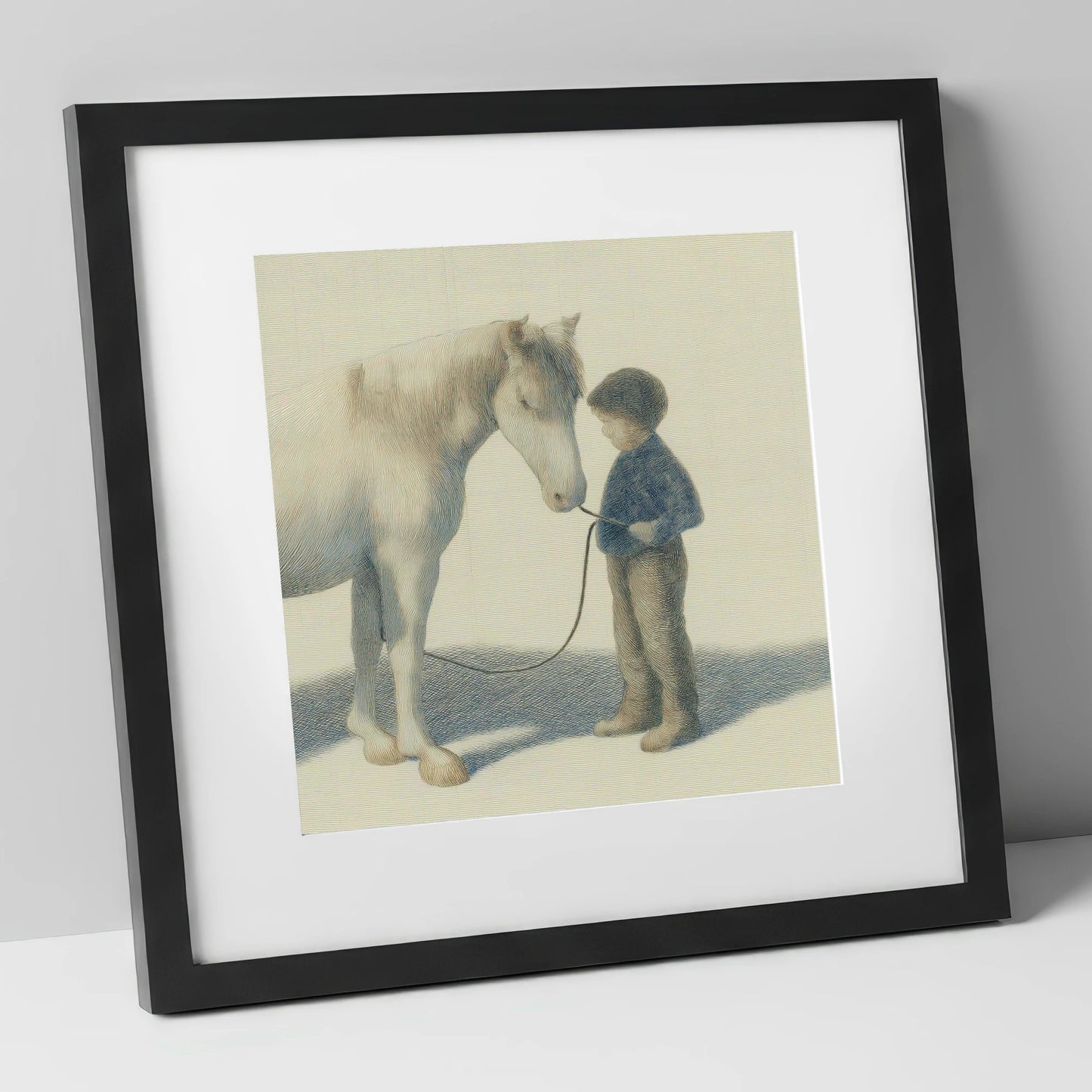 A Quiet Understanding horse & rider art print in black frame