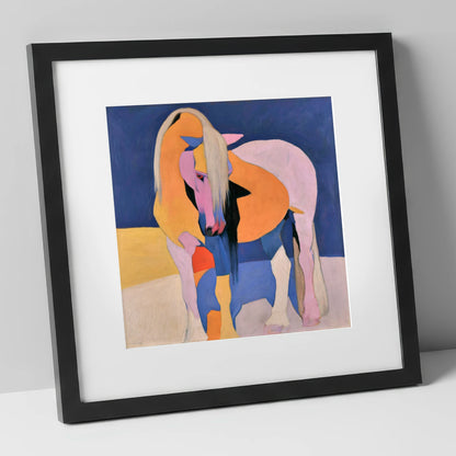 Vibrant Pink And Orange Horse horse breed art print in black frame