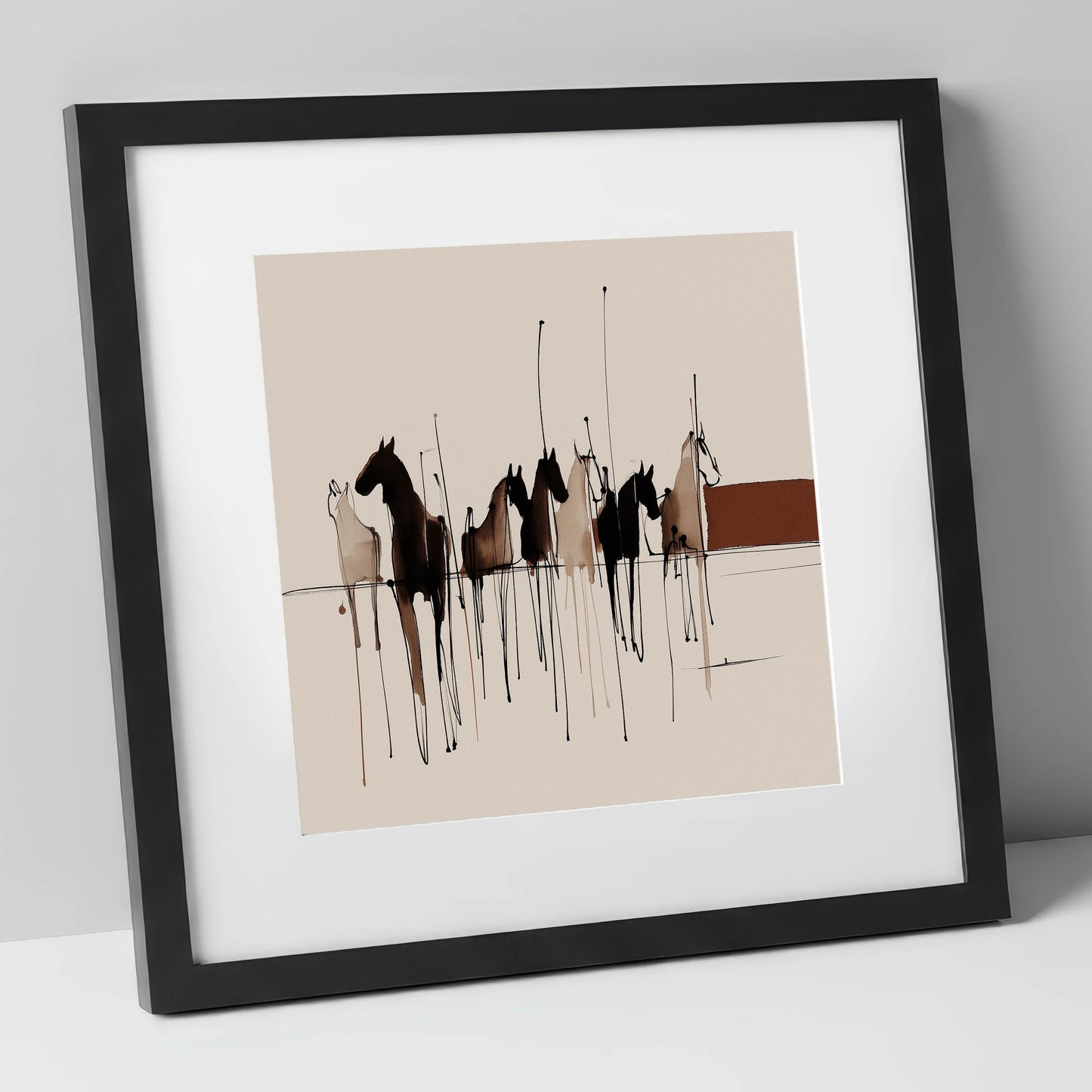 Shadows of the Herd wild horses art print in black frame