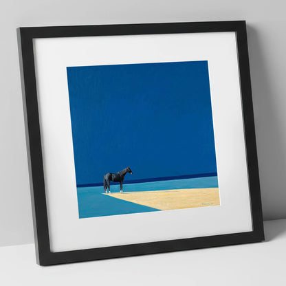 At the Azure Edge horse breed art print in black frame