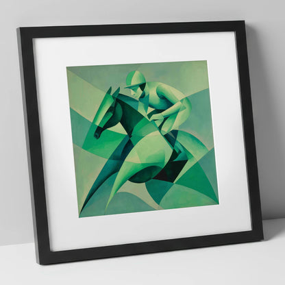 Emerald Racing Form racing horse art print in black frame
