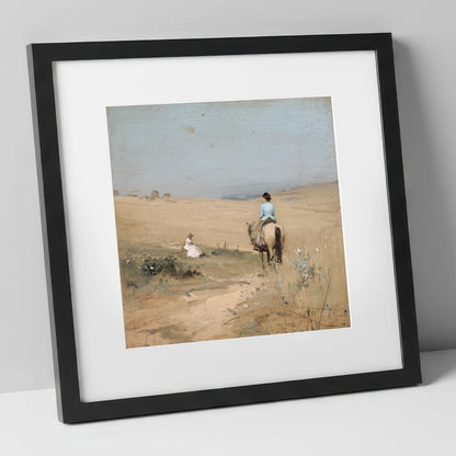 Hazy Summer Ride horse & rider art print in black frame