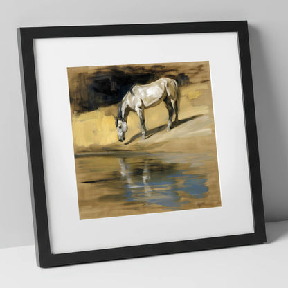 Quiet Waters Reflection horse landscape art print in black frame