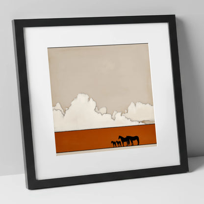 Burnt Orange Horizon horse landscape art print in black frame