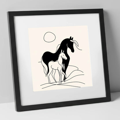 Silhouette of Devotion mare & foal art print in black frame