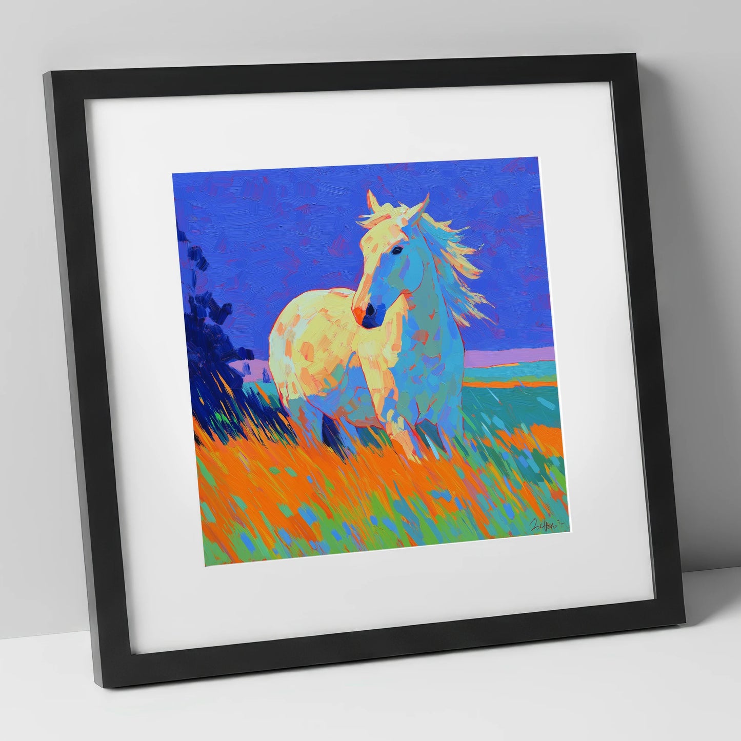 Vibrant Equine Spirit horse portrait art print in black frame